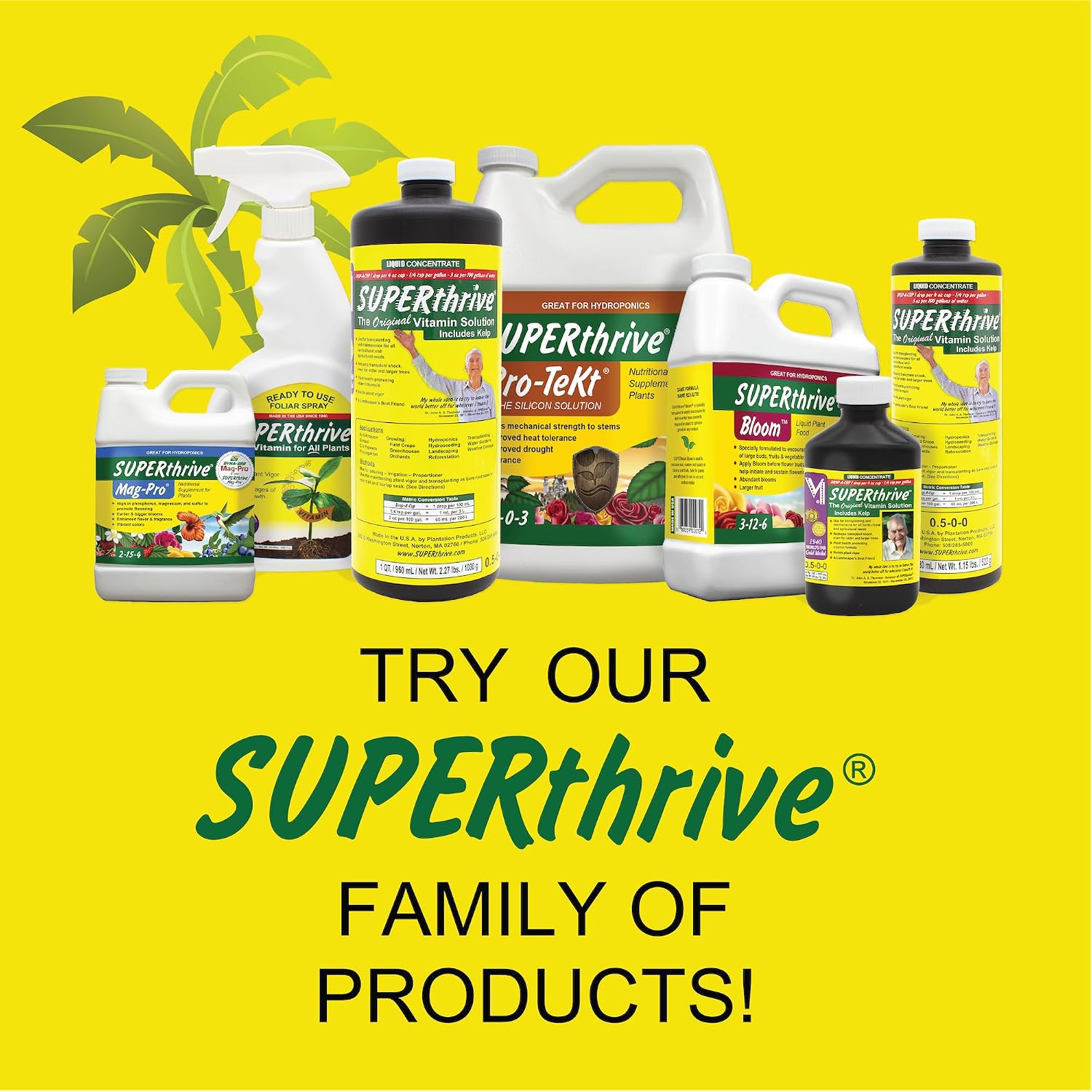 The wider SUPERthrive range including Mag-Pro, Pro-TeKt, Bloom and the original vitamin solution